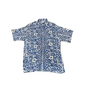 Vintage 90s Pineapple Lava Hawaiian Shirt XL Blue Floral 100% Rayon Aloha USA
